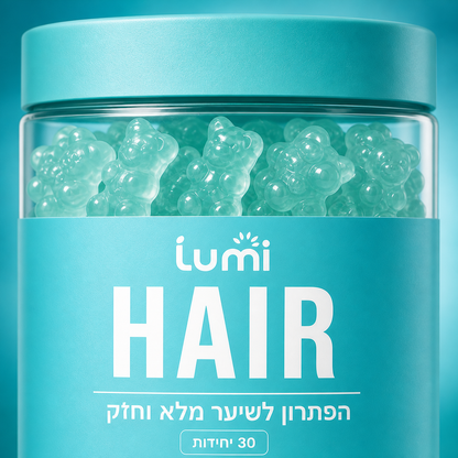 תקריב צנצנת lumi HAIR - דובוני גומי בגוון תכלת